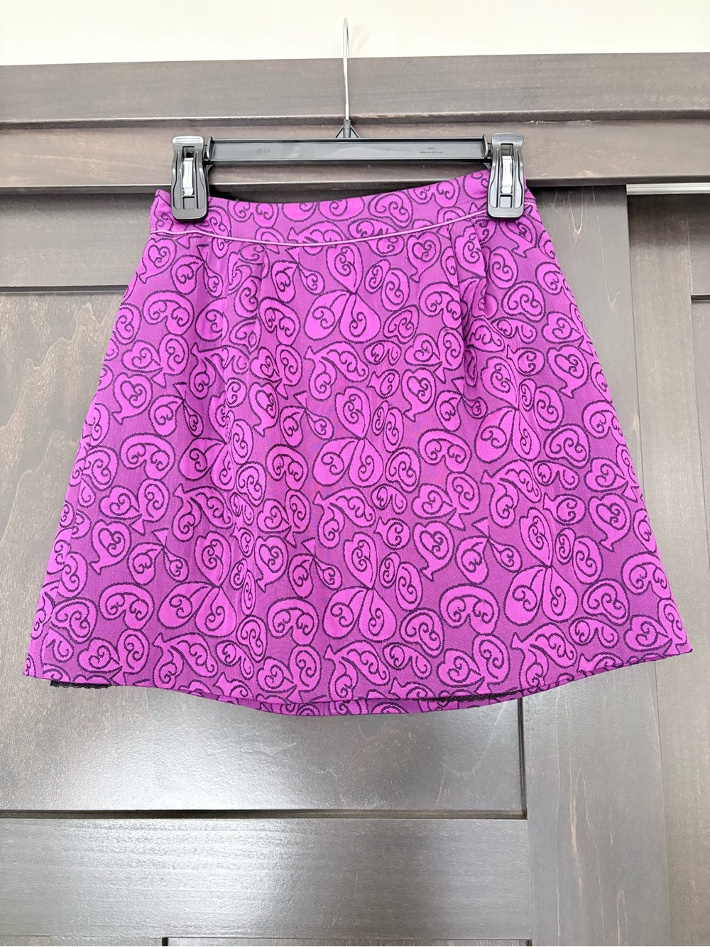 Anthropologie HD in Paris Purple Heart-Scroll Skater Skirt
